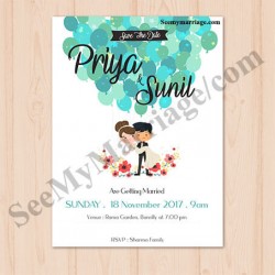 Watercolor balloons theme, floral designs cartoon wedding invitation cards