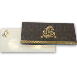 Traditional Golden Ganesha, Patterns With Black Background Matte Designed Hindu Wedding Invitation Printed Card