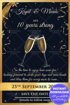 Falling Stars - Gold Bordered Black Theme Celebration Model Wedding Invitation E-card