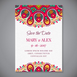 floral wedding save the date, red theme pattern save the date, White background