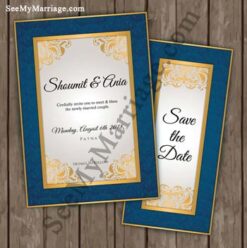 Love Arrives - Frame Type Wedding Save The Date Invitation E-card In Royal Blue Theme