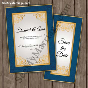 Love Arrives - Frame Type Wedding Save The Date Invitation E-card In Royal Blue Theme