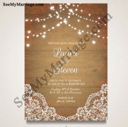 Wood theme wedding cards, Lighting decorated e invite cards