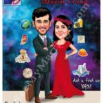 Sketch The Face - Couple Caricature Card Customization Services For Save The Date