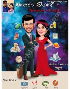 Sketch The Face - Couple Caricature Card Customization Services For Save The Date