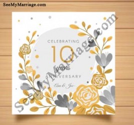 Printed cards on Table, floral theme wedding anniversary invite cards, wood theme cards