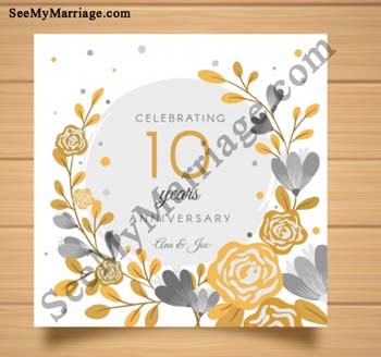 Anniversary Cheers - Floral Decorated 10th Anniversary Celebration Invitation E-card