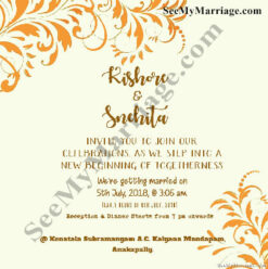 Orange Floral Designed Cream Theme Wedding Invitation E-card