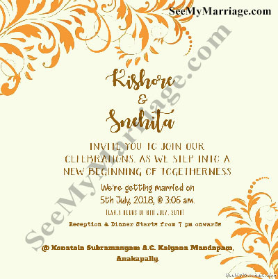 Orange Floral Designed Cream Theme Wedding Invitation E-card