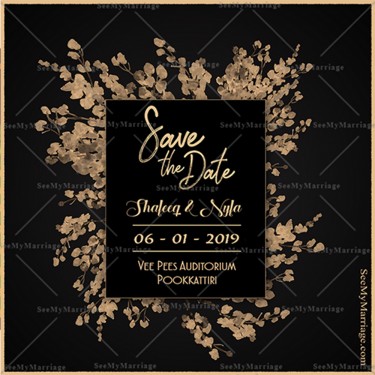 Black and gold theme wedding ecards, Floral wedding save the date invites