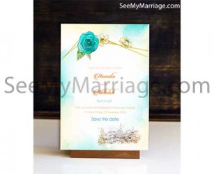 Green rose theme wedding anniversary invitation card, watercolor anniversary cards, modern einvite cards