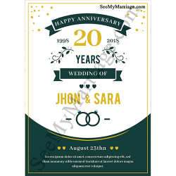 20th Anniversary Cards, Rings, Flying Birds, Green theme invite cards