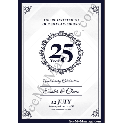 25 Years Anniversary Invite, Black and White theme, Silver Jubilee Save the Date