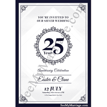 25 Years Anniversary Invite, Black and White theme, Silver Jubilee Save the Date