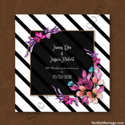Black And White Retro Style Chocolate Wood Theme, Pink Floral Decorated Wedding Anniversary Whatsapp E - Invite