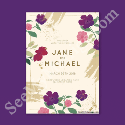 Purple And Pink Floral With Cream Background, Brush Painting Effect, Spring Theme Modern Formal Invitation Save The Date E-card