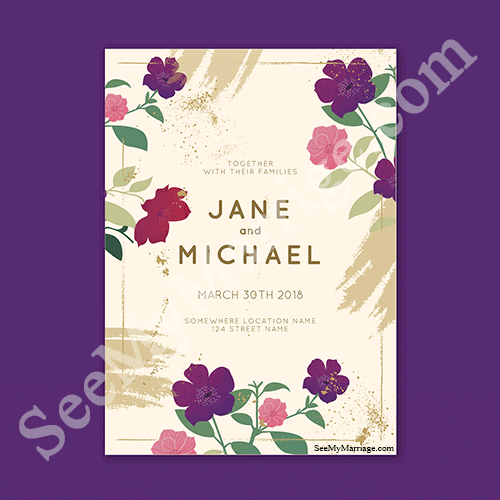 Purple And Pink Floral With Cream Background, Brush Painting Effect, Spring Theme Modern Formal Invitation Save The Date E-card