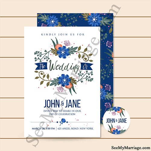 Floral theme wedding invitation, modern wedding save the date, western wedding invite
