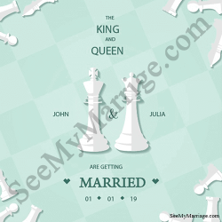 chess board theme wedding save the date, king and queen wedding announcement cards