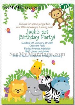 Zoo Theme Birthday Invite Card With Animated Animal Characters