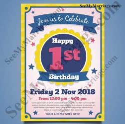 1st birthday invitation poster, birthday invitation, pink and blue theme birthday card