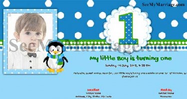 birthday card with blue theme little penguin theme, birthday invitation card for baby boy, cute birthday invitation card