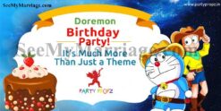 Funky Fest - Doreman Theme Birthday Invite Card In Blue Theme With Nobita & Cake
