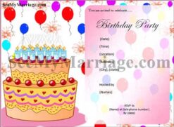 Pink Theme, Cake With Balloons Birthday Invite Card