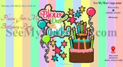 Blow The Candles - Mixed Color Theme With Cake, Stars, Balloons Type Birthday Invite Card