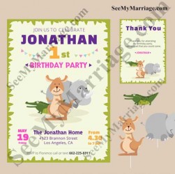 turning one kangaroo theme birthday card, 1st birthday card, zoo theme birthday invitation