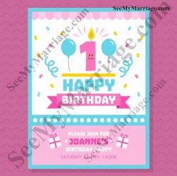 1st birthday invitation poster, birthday invitation, pink and blue theme birthday card