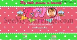 Pink Ribbon - Green Bordered Water Melon Theme Birthday Invite Card With Cake And Baby Picture