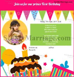 Welcome To The Party - White Theme With Cake, Balloons And With Baby Pic Birthday Invite Card