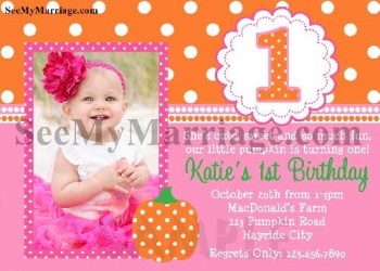 turning one invitation card, 1st birthday card, orange and pink theme 1st birthday card, baby girl first birthday card