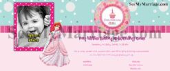 Cinderella Theme 1st Birthday Party Invite In Light Pink Background With Cake, Stars, Photo Frame