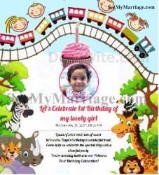 junglee theme birthday invitation card, baby boy birthday invitation card, toy train theme birthday card