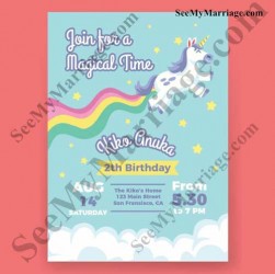unicorn theme birthday invitation card, birthday party invitation for kids, turning 1 birthday invitation