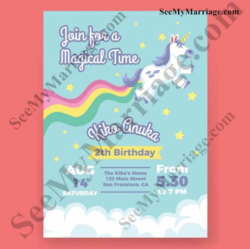 Baby Unicorn Theme Birthday Invite