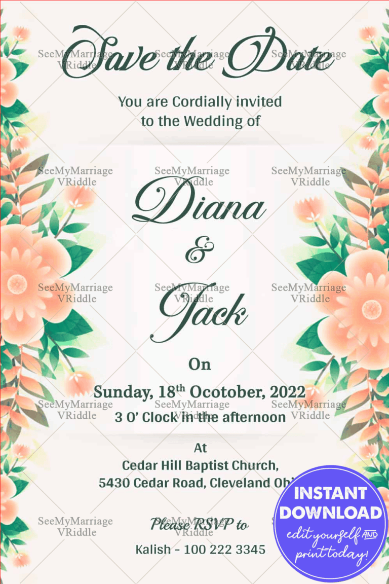 Beautiful Orange Colour Floral Decorated Theme, Cream Background Save The Date Invitation E-card For Whatsapp