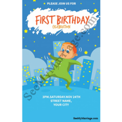 Bump Up - Night Party Theme Birthday Invitation Card With Baby Boy Dancing Poster With City Background