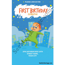 night party theme birthday invitation card, baby boy birthday invitation card