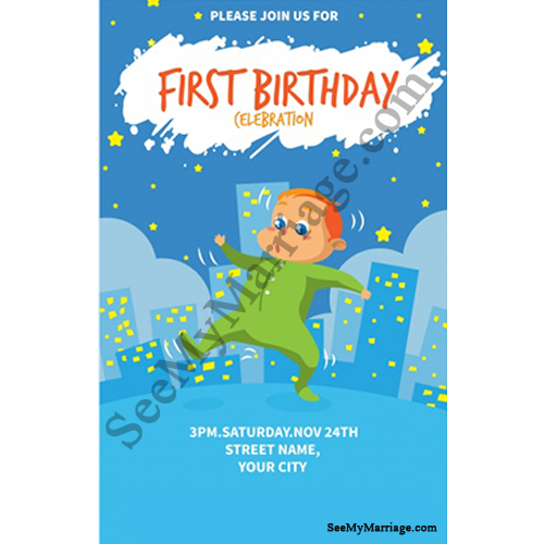 Bump Up - Night Party Theme Birthday Invitation Card With Baby Boy Dancing Poster With City Background
