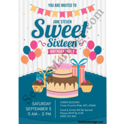 Cakes And Bakes - Sweet Sixteen Blue And Grey Theme Birthday Invite Video With Floating Balloons And Sweet Cup Cakes