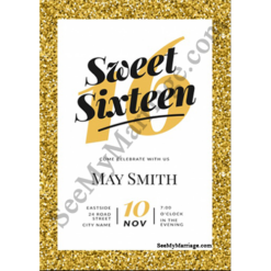 Chocklate Party - Sparkled Gold Theme Border With Number 16 Birthday Invite Card In White Background