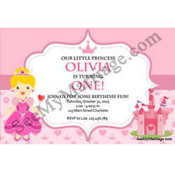 princess theme baby birthday invitation card, disney princess theme birthday invitation, princess and palace theme birthday invitation card