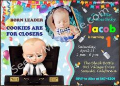 Cuteness Loaded - Boss Baby Theme Birthday Invitation Card And Gif With Decorated Party Background