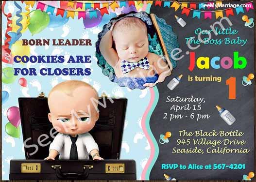 Cuteness Loaded - Boss Baby Theme Birthday Invitation Card And Gif With Decorated Party Background