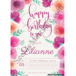 Glow Theme Birthday Wishing Card Decorated With Rose Flower Borders In White Background