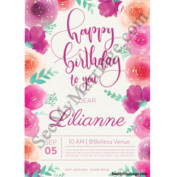 pink theme birthday card, sweet 16 birthday invitation card, teenage theme birthday invitation card, floral theme 16 years birthday card