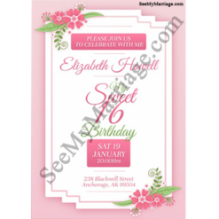 Hollywood Sweet Sixteen Invite Card With Royal Pink Background Decorated With Florals